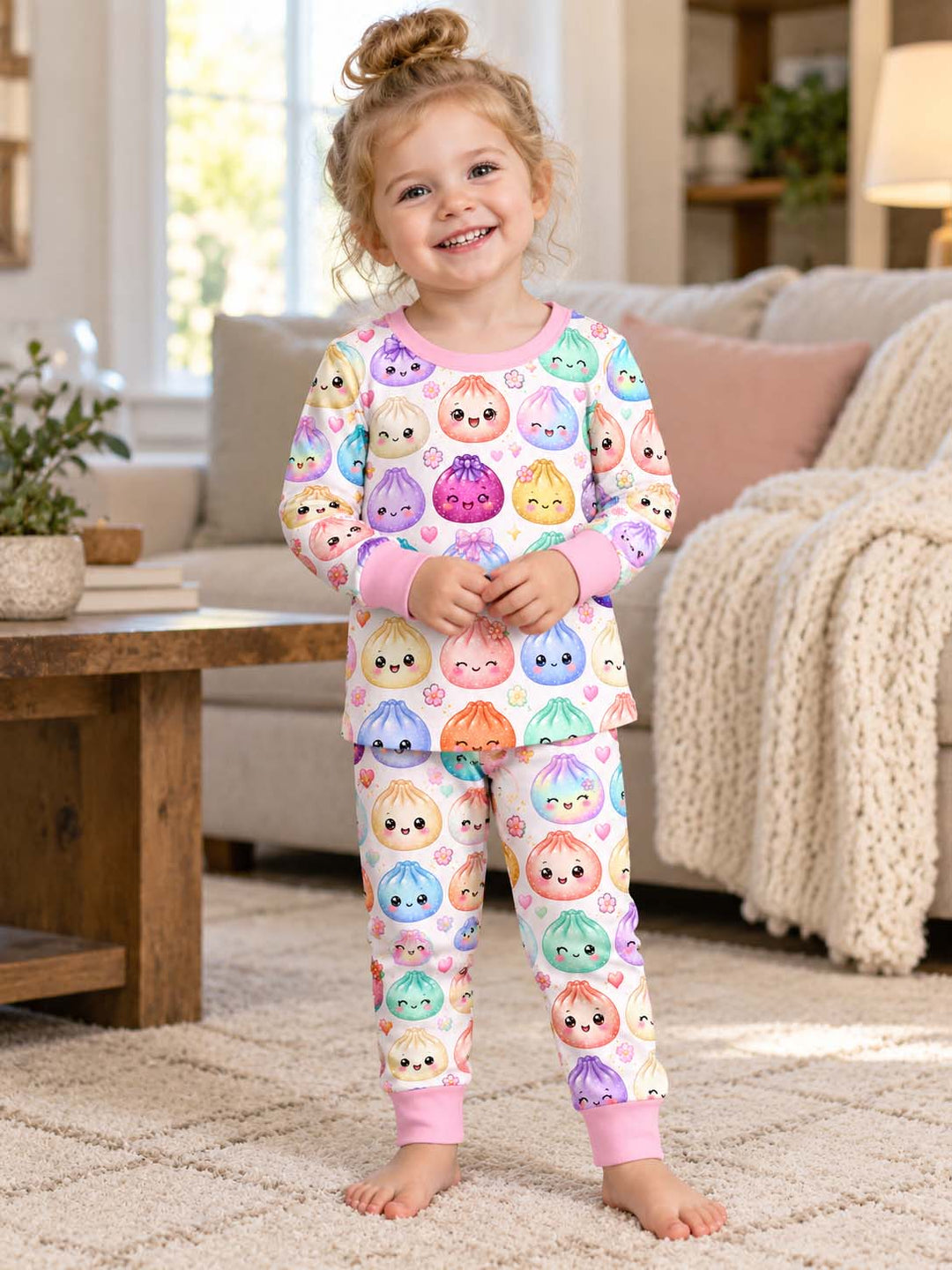 Sparkly Pastel Dumplings Bamboo Two Piece Long Sleeve Pajama Set