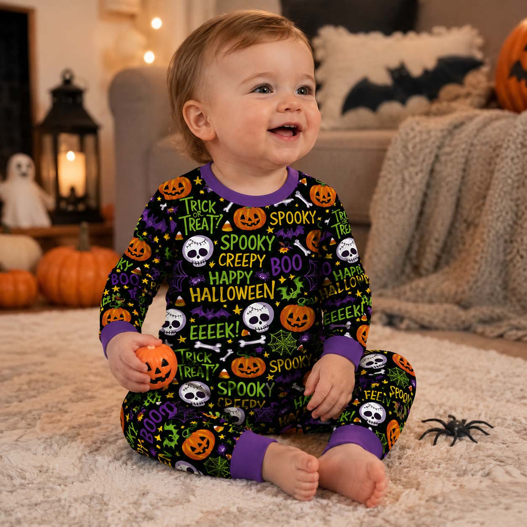 Spooky Halloween Typography Bamboo Two Piece Long Sleeve Pajama Set
