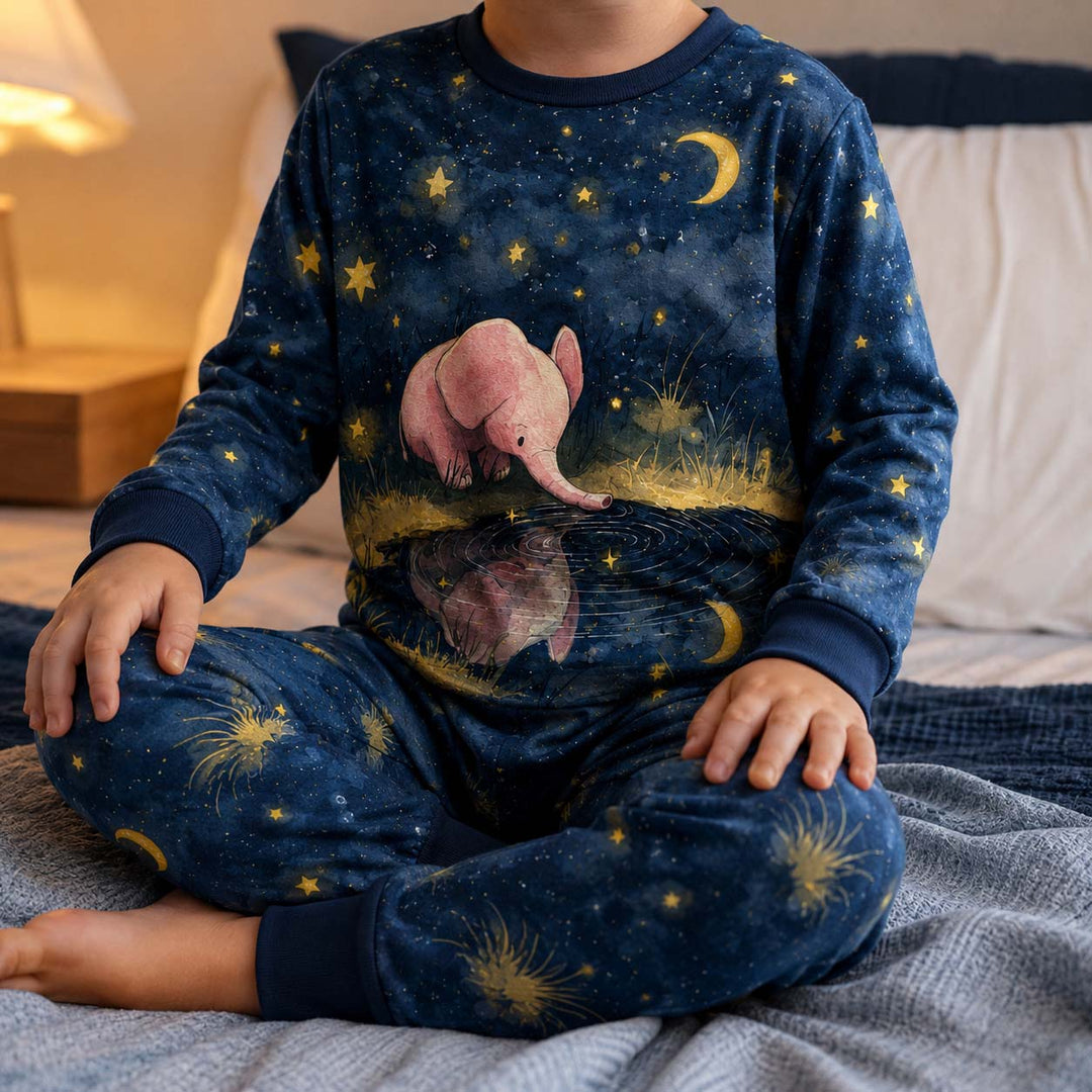 Starlit Elephant Reflection Bamboo Two Piece Long Sleeve Pajama Set