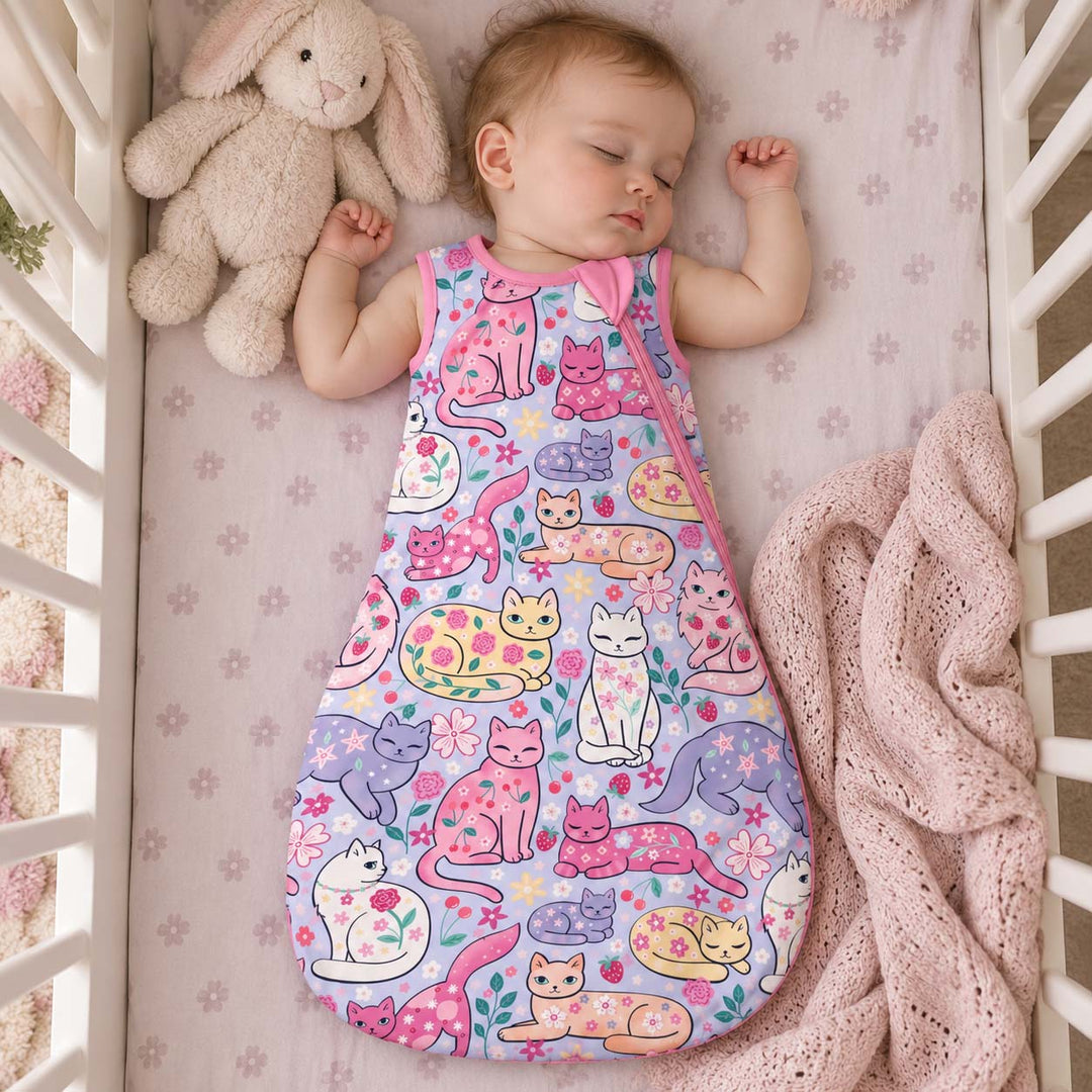 Strawberry Floral Cats Bamboo Sleep Bag