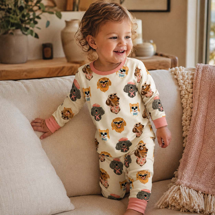 Stylish Dog Faces Bamboo Two Piece Long Sleeve Pajama Set