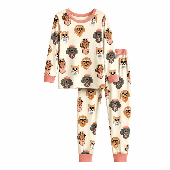 Stylish Dog Faces Bamboo Two Piece Long Sleeve Pajama Set