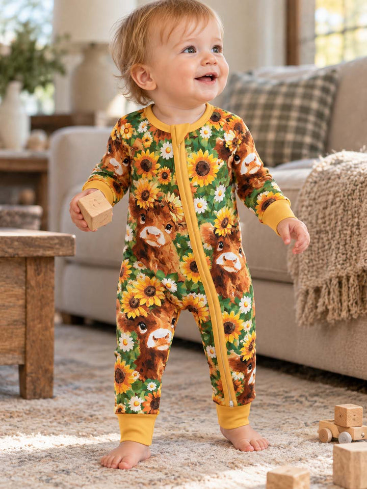 Sunflower Highland Cow Bamboo Convertible Zippy