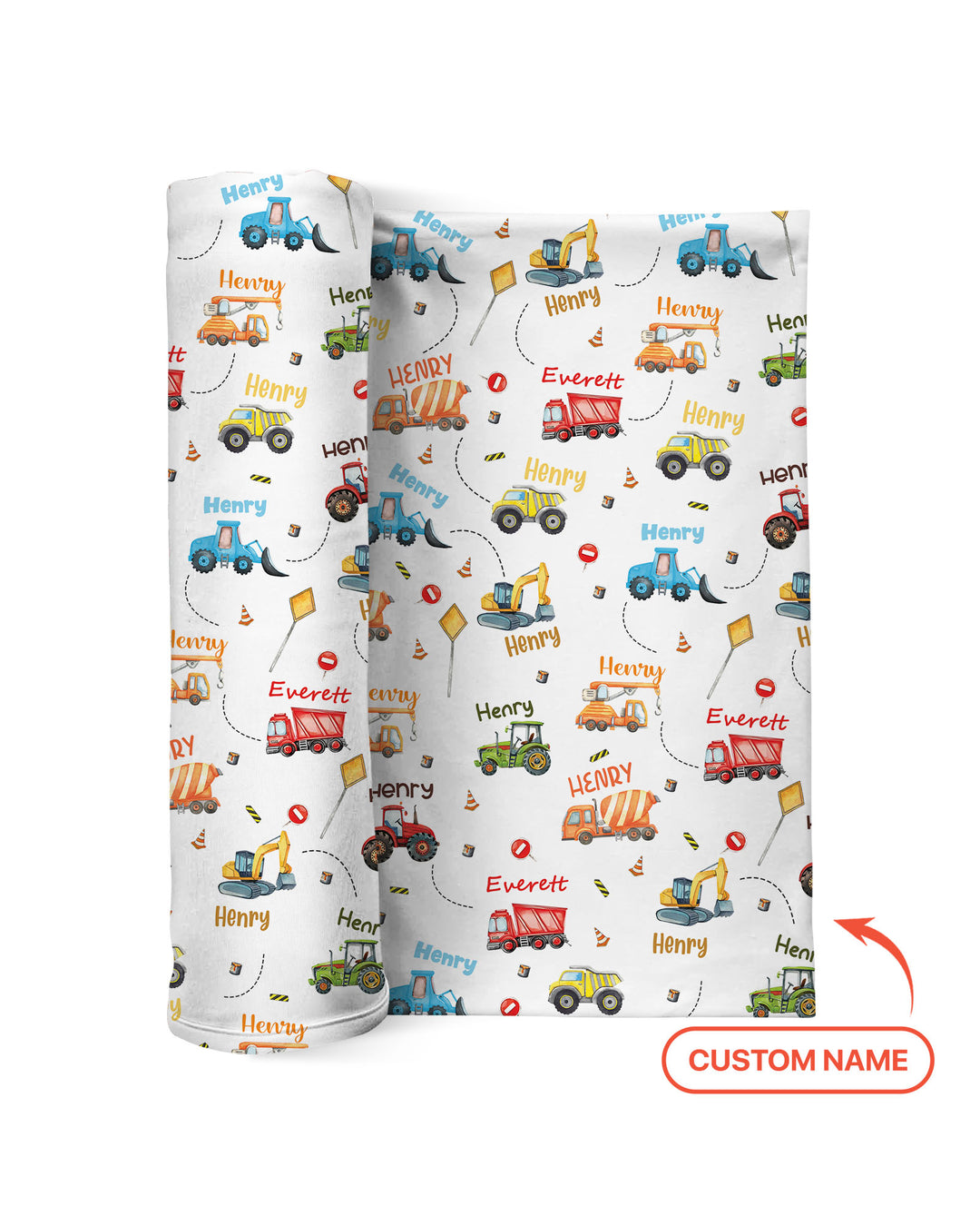 Construction Vehicles Custom Name swaddle blanket
