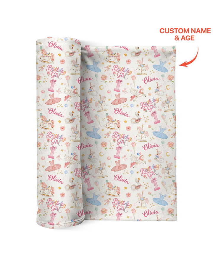 Ballerina Birthday Girl Custom Name & Age swaddle blanket