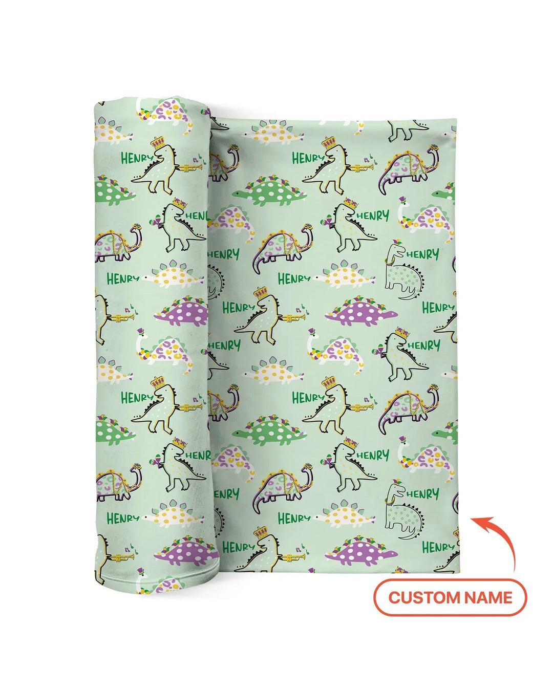 Custom Name Mardi Gras Saurus Bamboo Swaddle Blanket