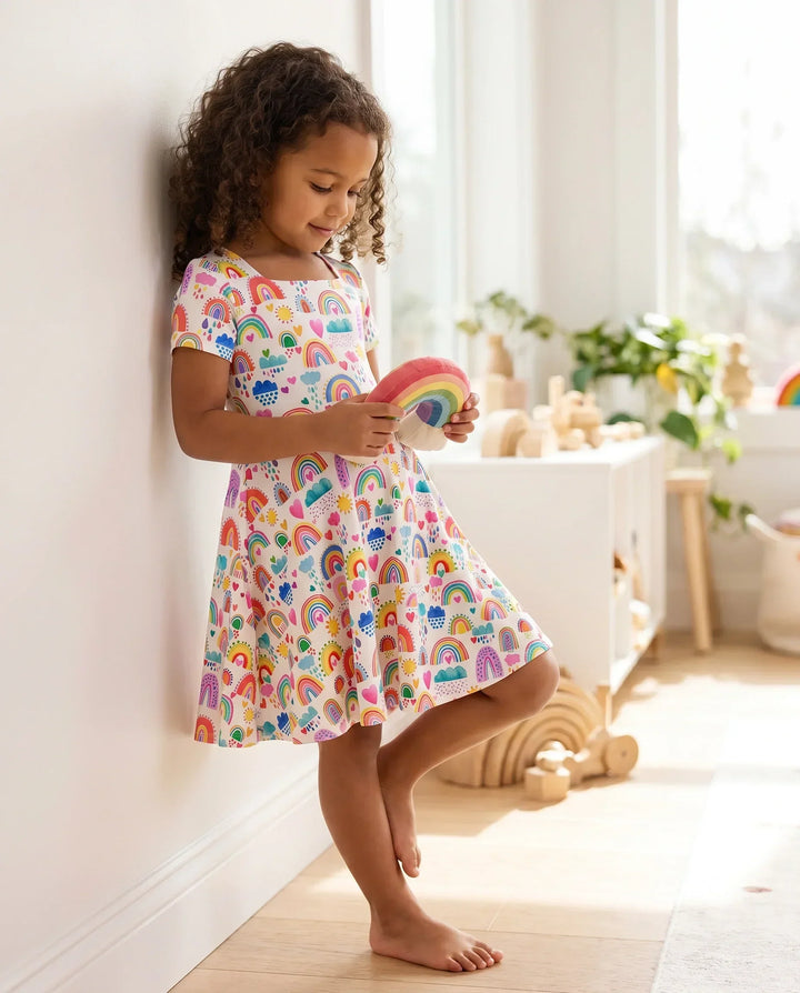 Glückliche Regenbogen-Träume Bambus-Wirbelkleid