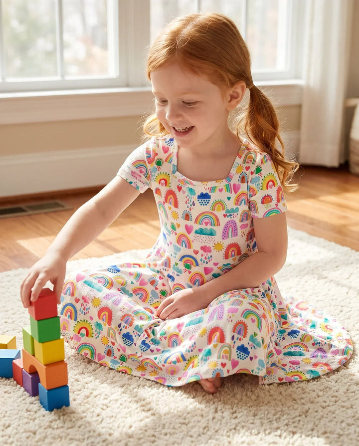 Glückliche Regenbogen-Träume Bambus-Wirbelkleid