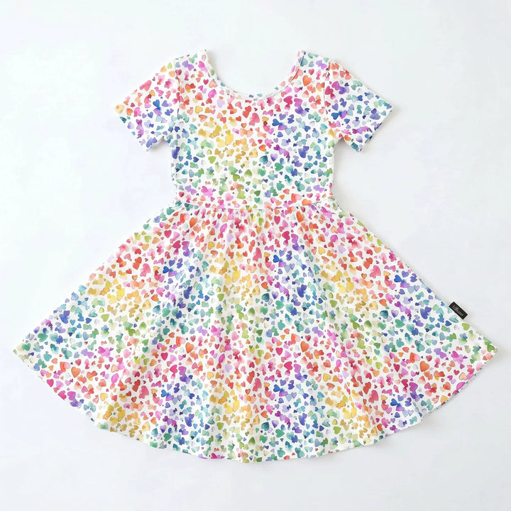 Regenbogen Aquarell Herzen Bambus Twirl-Kleid