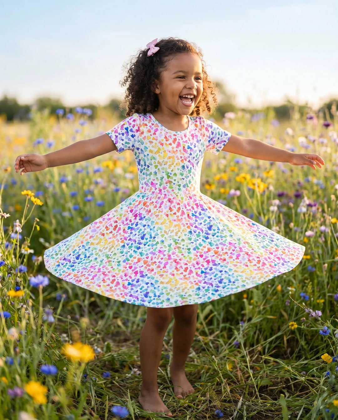 Regenbogen Aquarell Herzen Bambus Twirl-Kleid