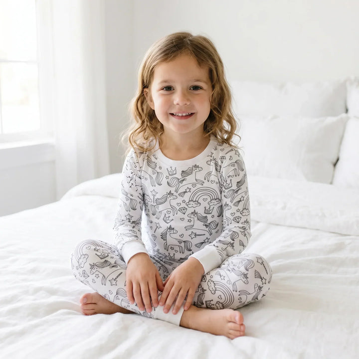 Pyjama-Set aus Bambus, zweiteilig, zum Ausmalen, „Verzaubertes Einhorn“