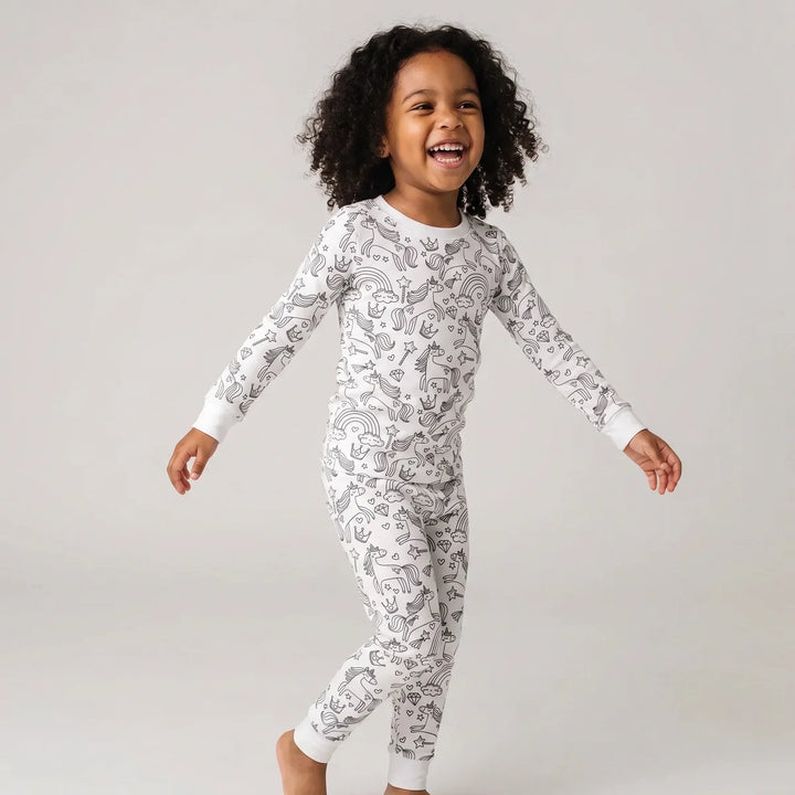 Pyjama-Set aus Bambus, zweiteilig, zum Ausmalen, „Verzaubertes Einhorn“