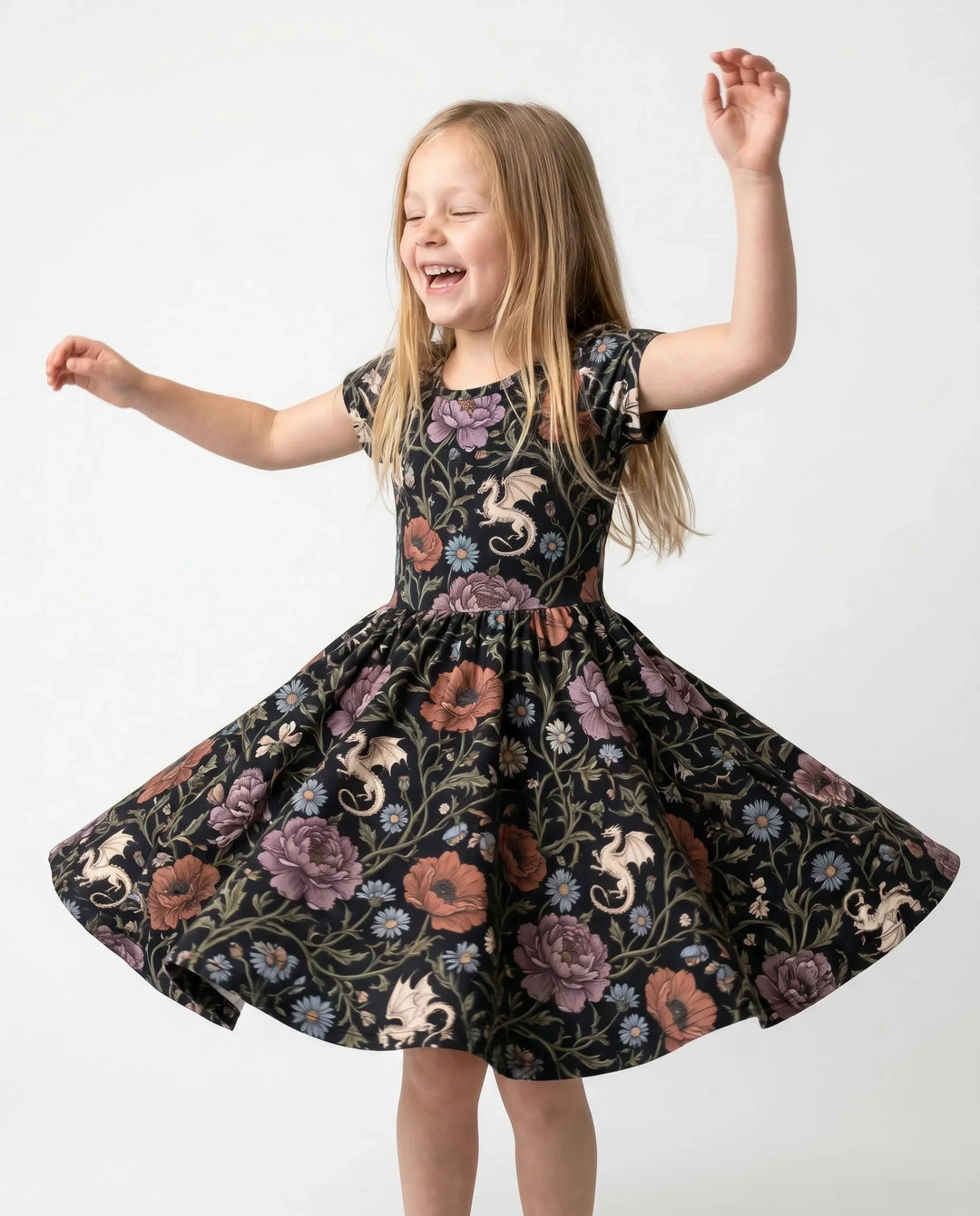 Mitternachts-Blumendrachen-Garten-Bambus-Wirbelkleid