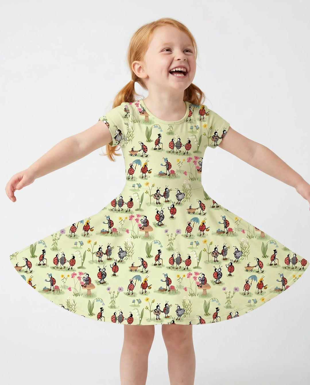 Whimsical Ladybug Garden Life Bamboo Twirl Dress