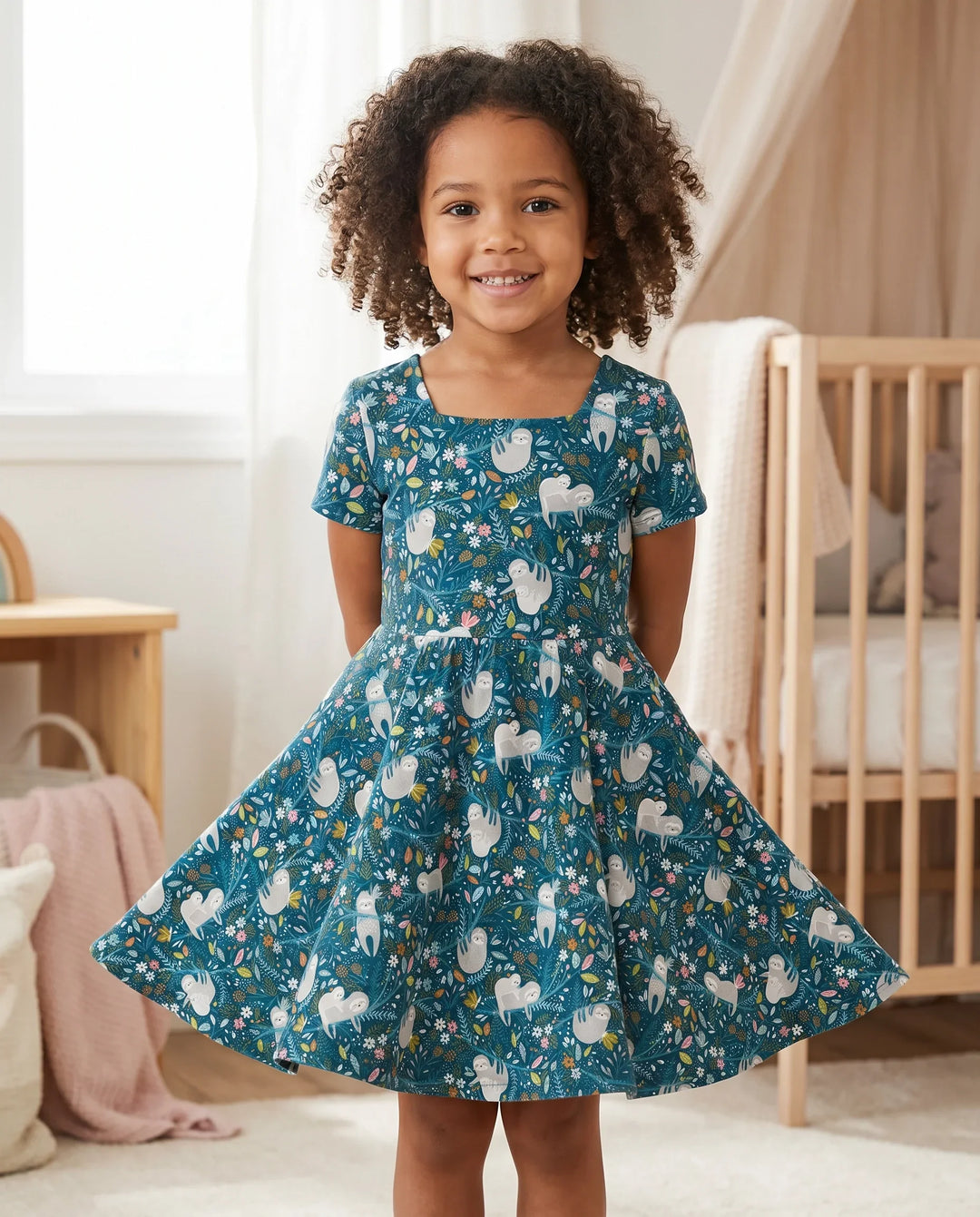 Mitternachts-Faultier-Garten Bambus-Drehkleid