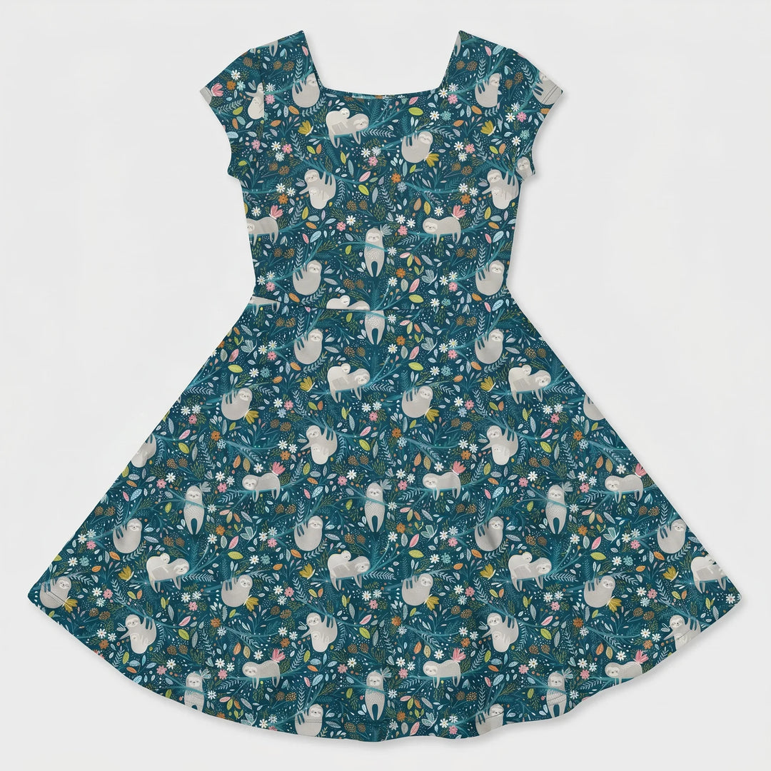 Mitternachts-Faultier-Garten Bambus-Drehkleid