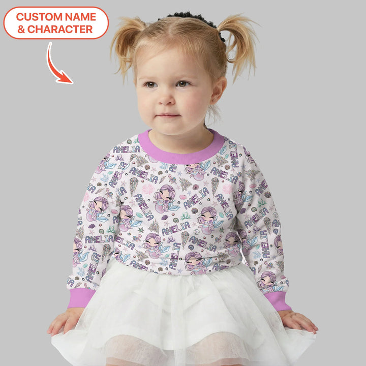 Personalisierbares Name Doodle Arielle die Meerjungfrau Bambus Rundhals-Sweatshirt