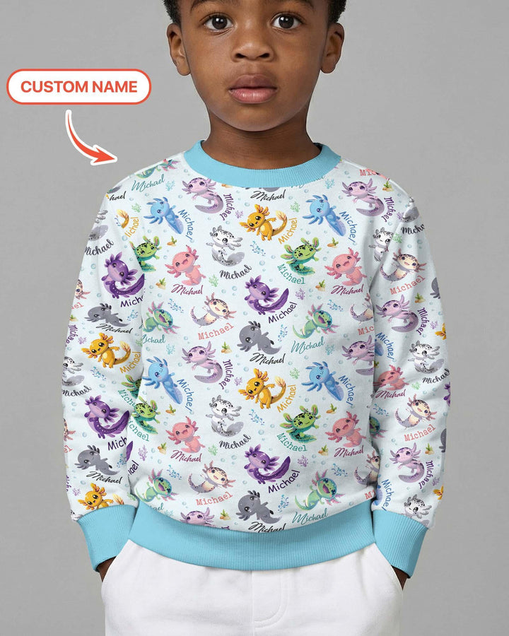 I Love You Axolotl Custom Name Bamboo Crewneck Sweatshirt