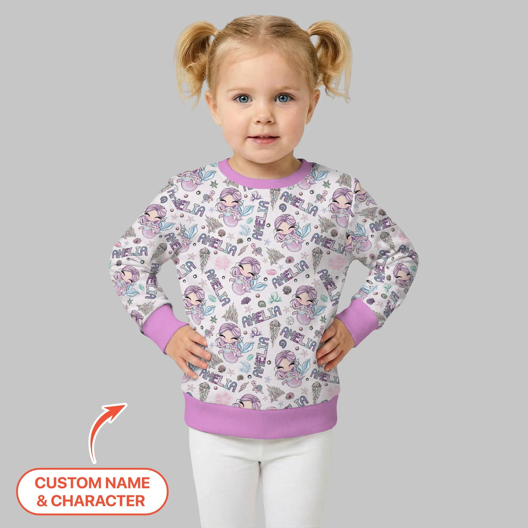 Personalisierbares Name Doodle Arielle die Meerjungfrau Bambus Rundhals-Sweatshirt