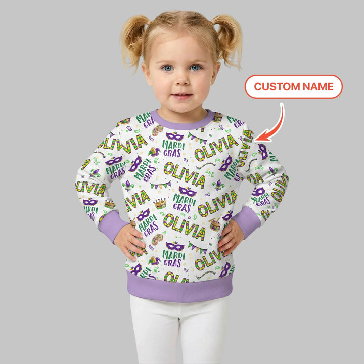 Benutzerdefinierter Name Gestalten Sie Ihr eigenes Mardi Gras Bambus Crewneck Sweatshirt