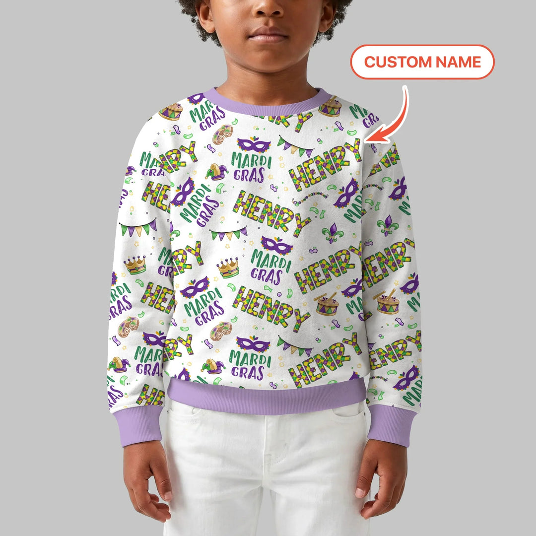 Benutzerdefinierter Name Gestalten Sie Ihr eigenes Mardi Gras Bambus Crewneck Sweatshirt