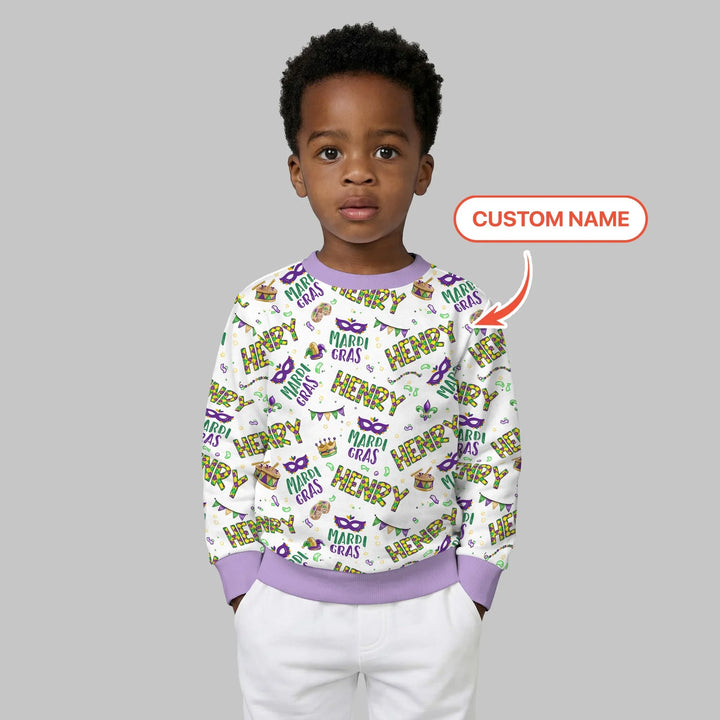 Benutzerdefinierter Name Gestalten Sie Ihr eigenes Mardi Gras Bambus Crewneck Sweatshirt
