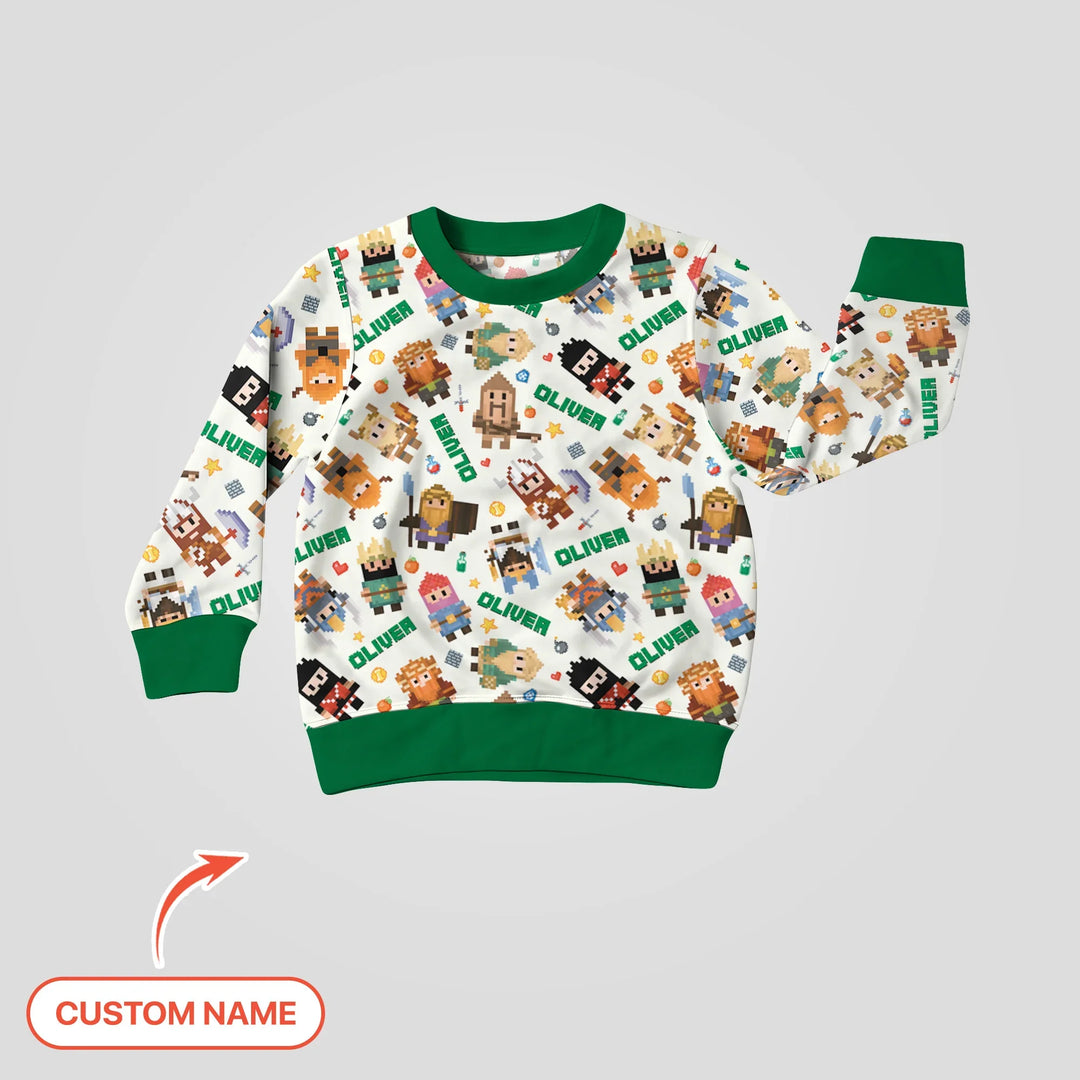 Blocky Buddy Squad Custom Name Bamboo Crewneck Sweatshirt