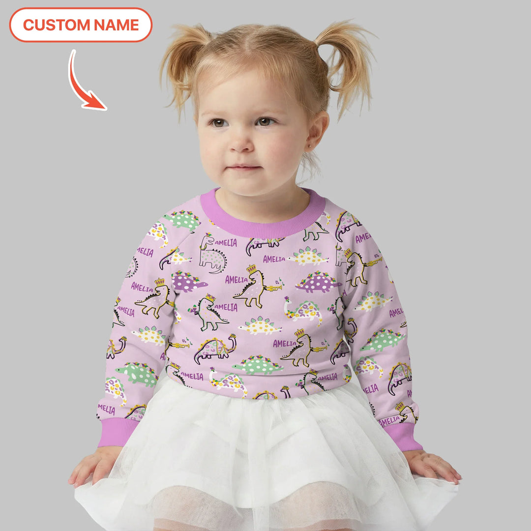 Personalisiertes Mardi Gras Saurus Bambus Rundhals-Sweatshirt
