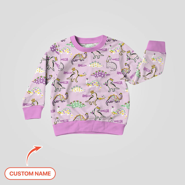 Personalisiertes Mardi Gras Saurus Bambus Rundhals-Sweatshirt