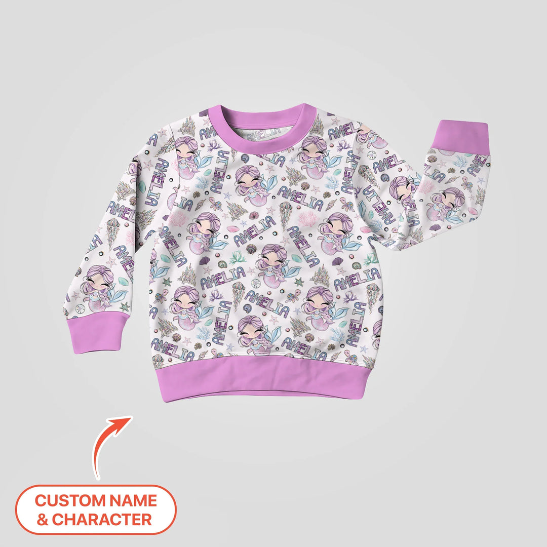 Personalisierbares Name Doodle Arielle die Meerjungfrau Bambus Rundhals-Sweatshirt