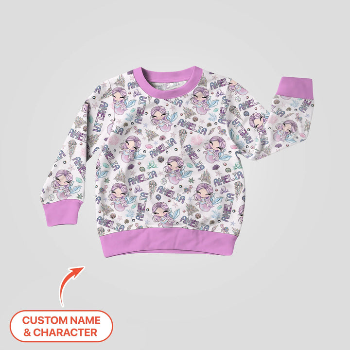 Personalisierbares Name Doodle Arielle die Meerjungfrau Bambus Rundhals-Sweatshirt