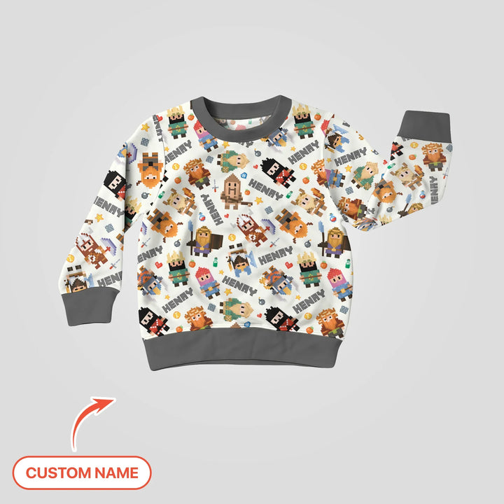 Blocky Buddy Squad Custom Name Bamboo Crewneck Sweatshirt
