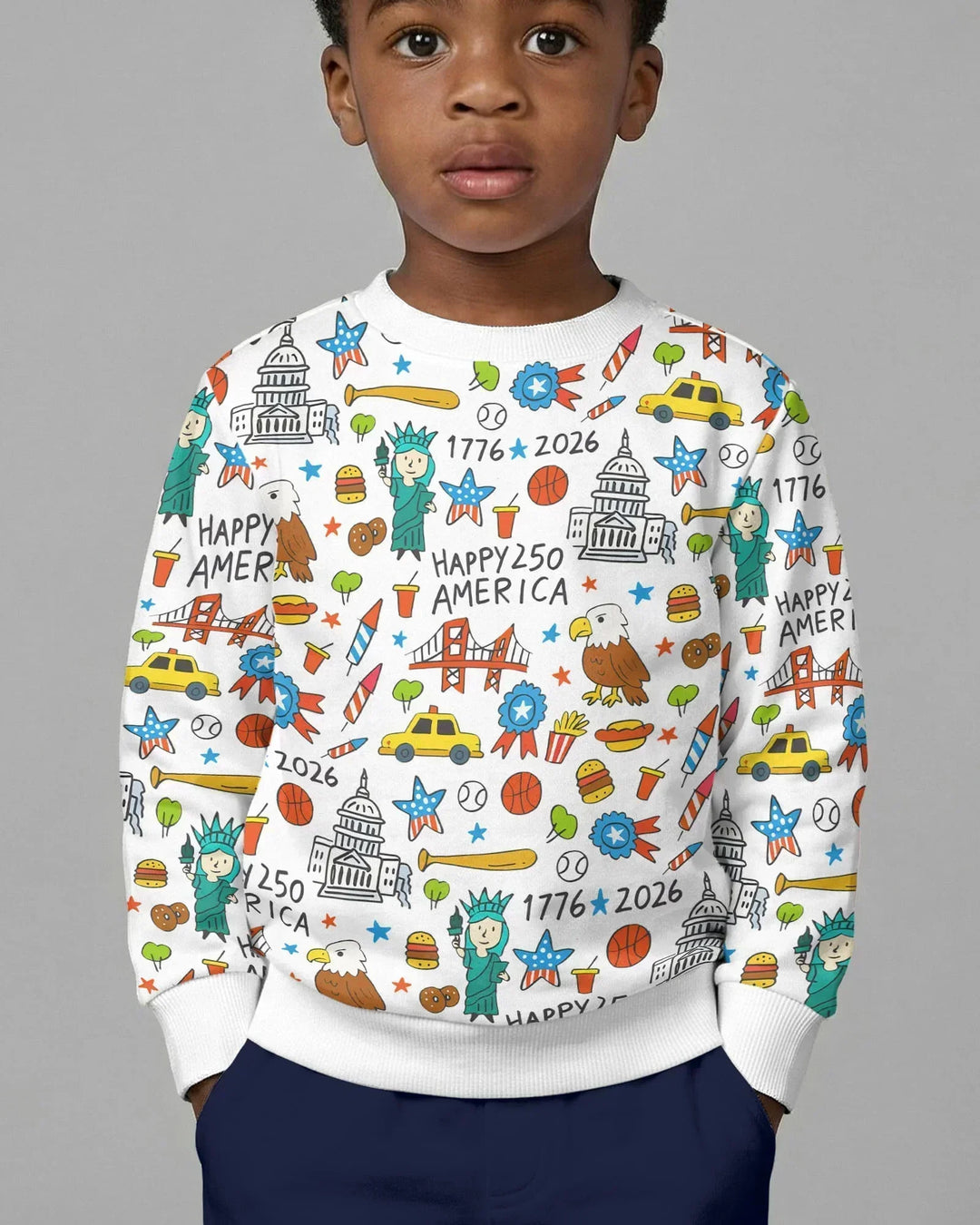 Happy 250 America 7626 Bamboo Crewneck Sweatshirt