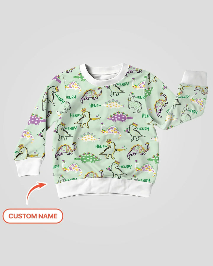 Personalisiertes Mardi Gras Saurus Bambus Rundhals-Sweatshirt