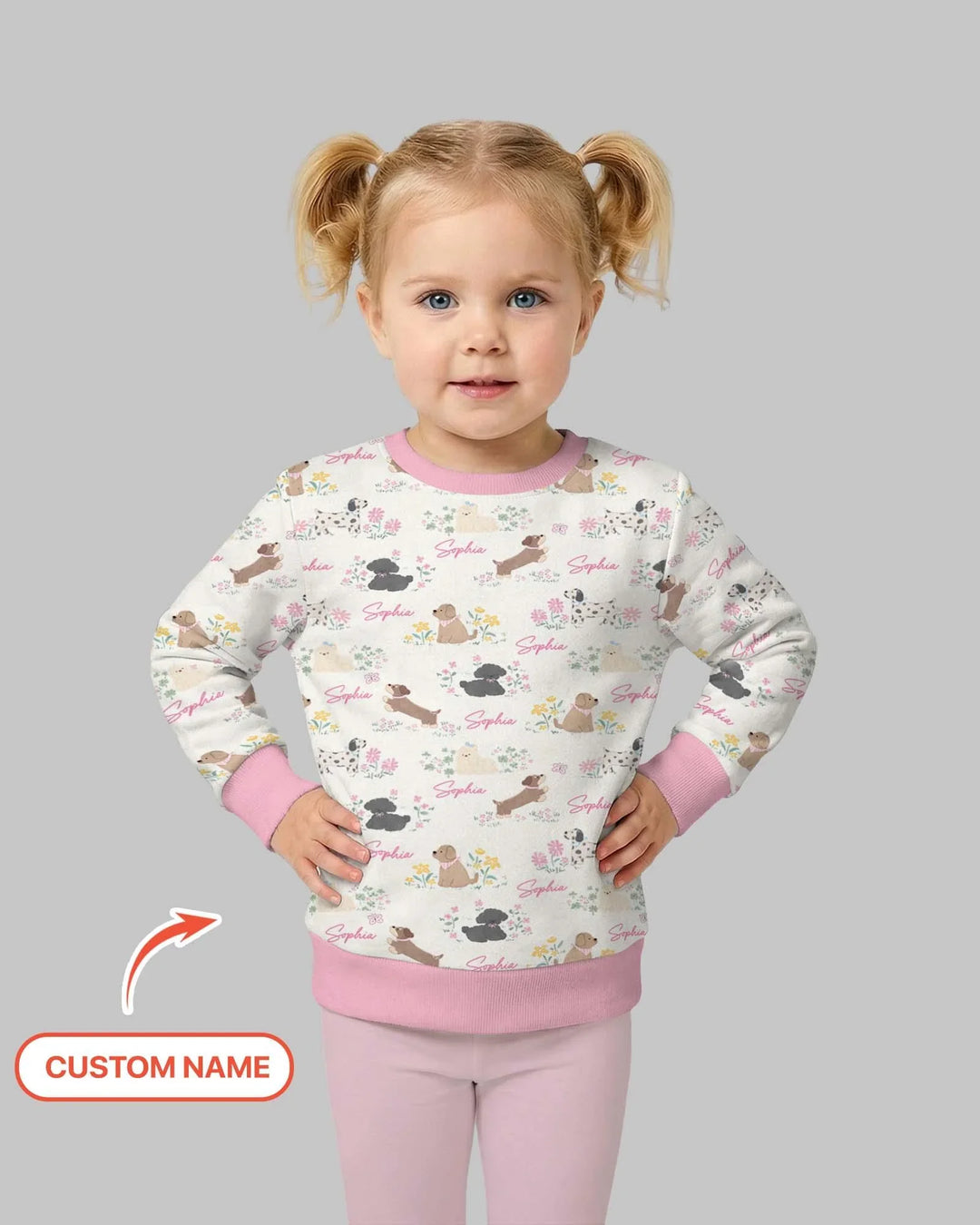 Custom Name Flower Dogs Bamboo Crewneck Sweatshirt