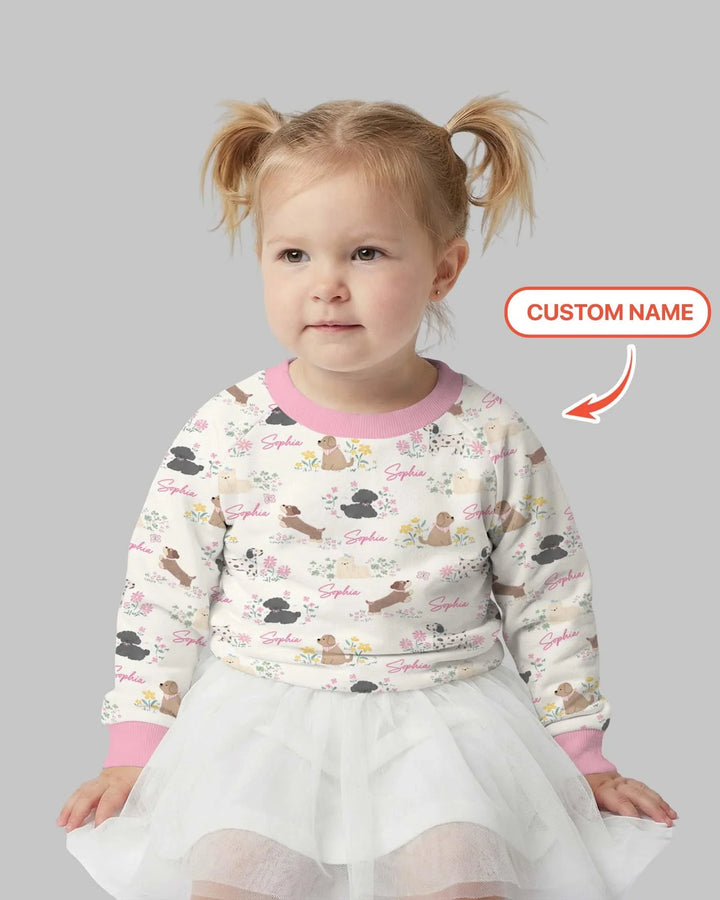 Custom Name Flower Dogs Bamboo Crewneck Sweatshirt