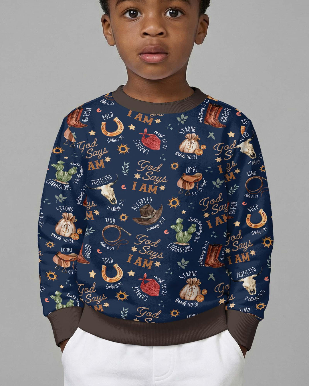 Gott sagt ich bin Western Faith Bambus Rundhals-Sweatshirt