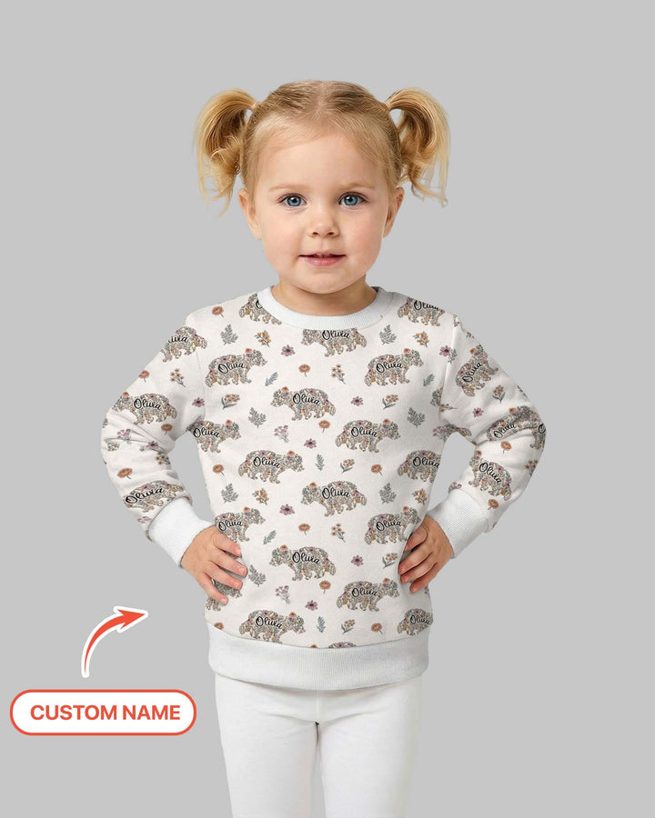 Personalisiertes Blumen-Bär-Familien-Partnerlook Bambus-Rundhals-Sweatshirt