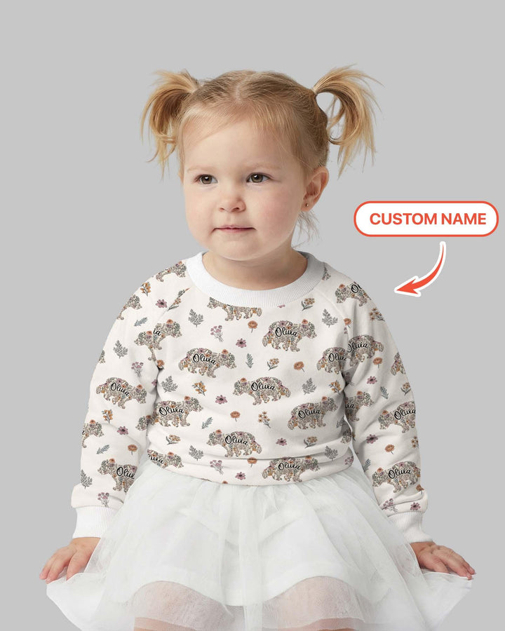 Personalisiertes Blumen-Bär-Familien-Partnerlook Bambus-Rundhals-Sweatshirt