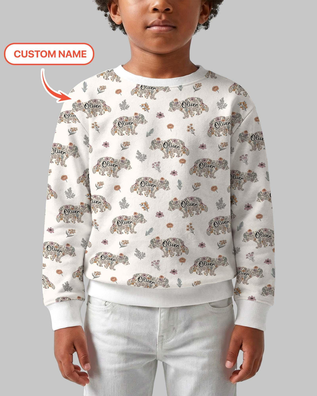 Personalisiertes Blumen-Bär-Familien-Partnerlook Bambus-Rundhals-Sweatshirt
