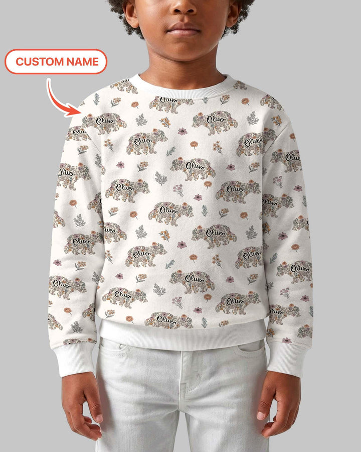 Personalisiertes Blumen-Bär-Familien-Partnerlook Bambus-Rundhals-Sweatshirt