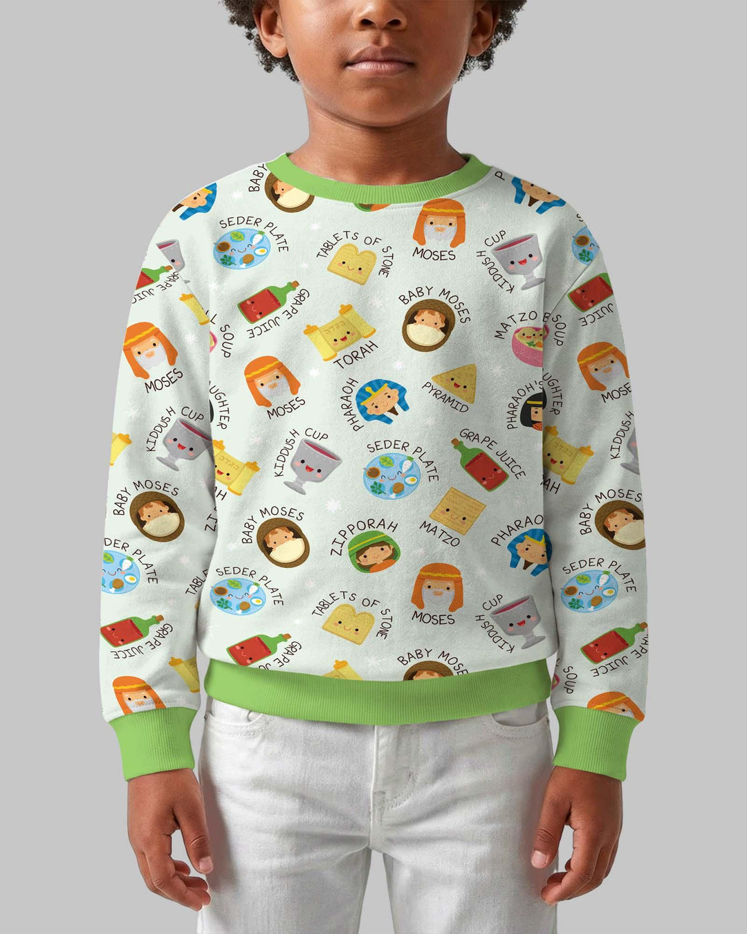 Niedliches Pessach-Charaktere Bambus Crewneck Sweatshirt