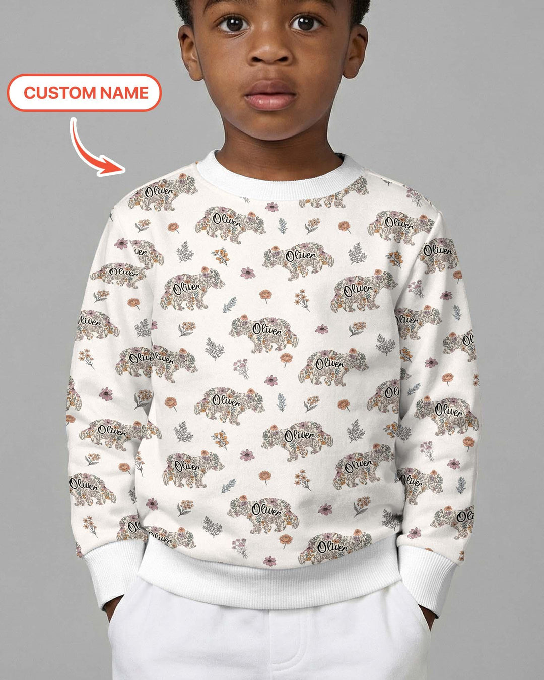 Personalisiertes Blumen-Bär-Familien-Partnerlook Bambus-Rundhals-Sweatshirt