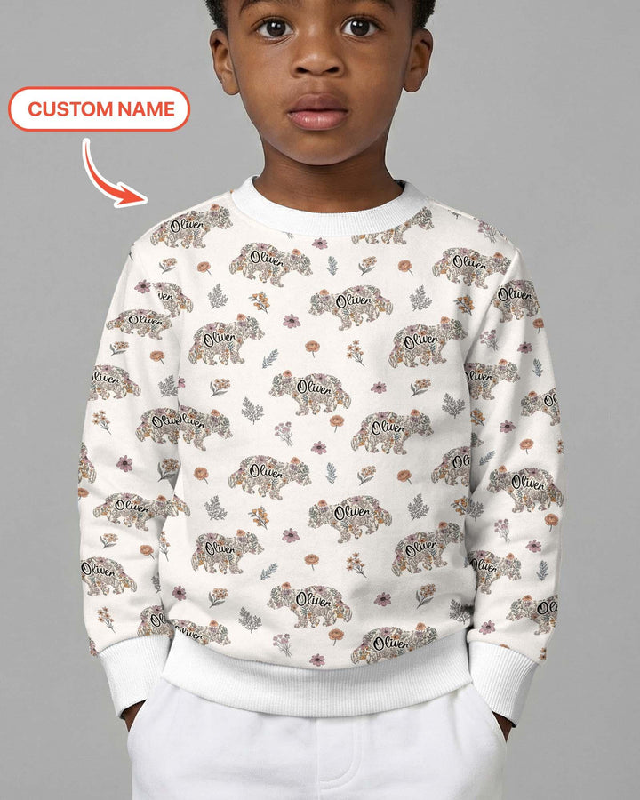 Personalisiertes Blumen-Bär-Familien-Partnerlook Bambus-Rundhals-Sweatshirt