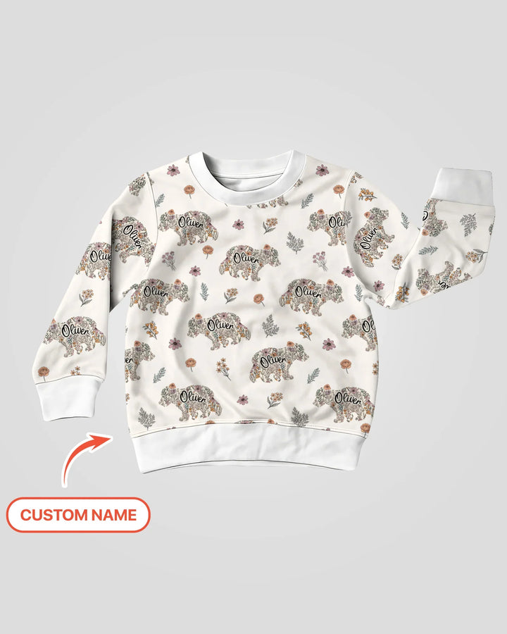 Personalisiertes Blumen-Bär-Familien-Partnerlook Bambus-Rundhals-Sweatshirt