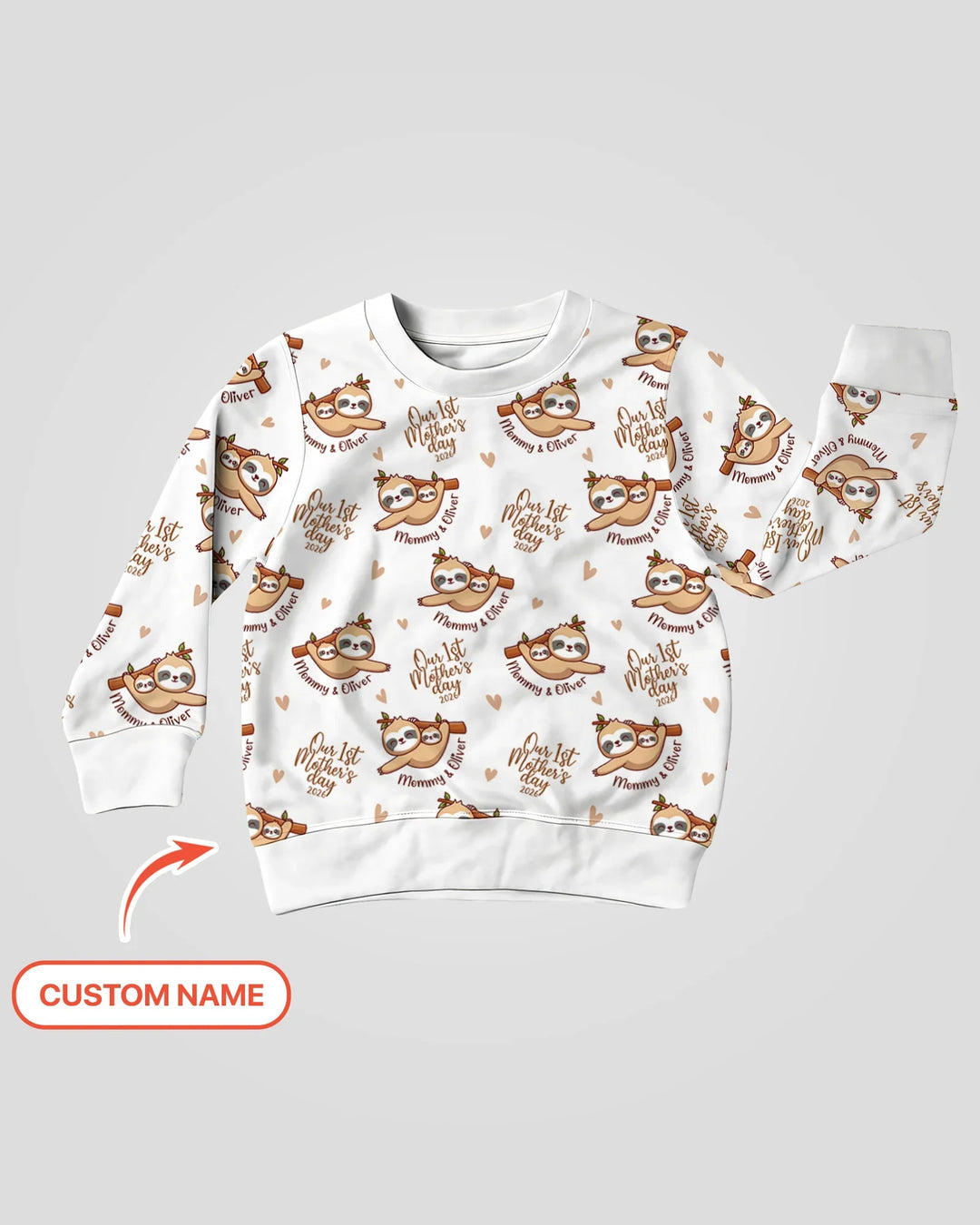 Personalisierter Name Mama & Baby Faultier – Unser erster Muttertag 2026 Bambus-Sweatshirt mit Rundhalsausschnitt