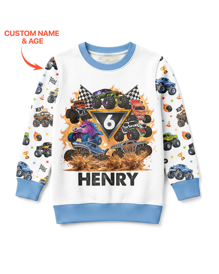 Personalized Monster Trucks Birthday Boy Bamboo Crewneck Sweatshirt