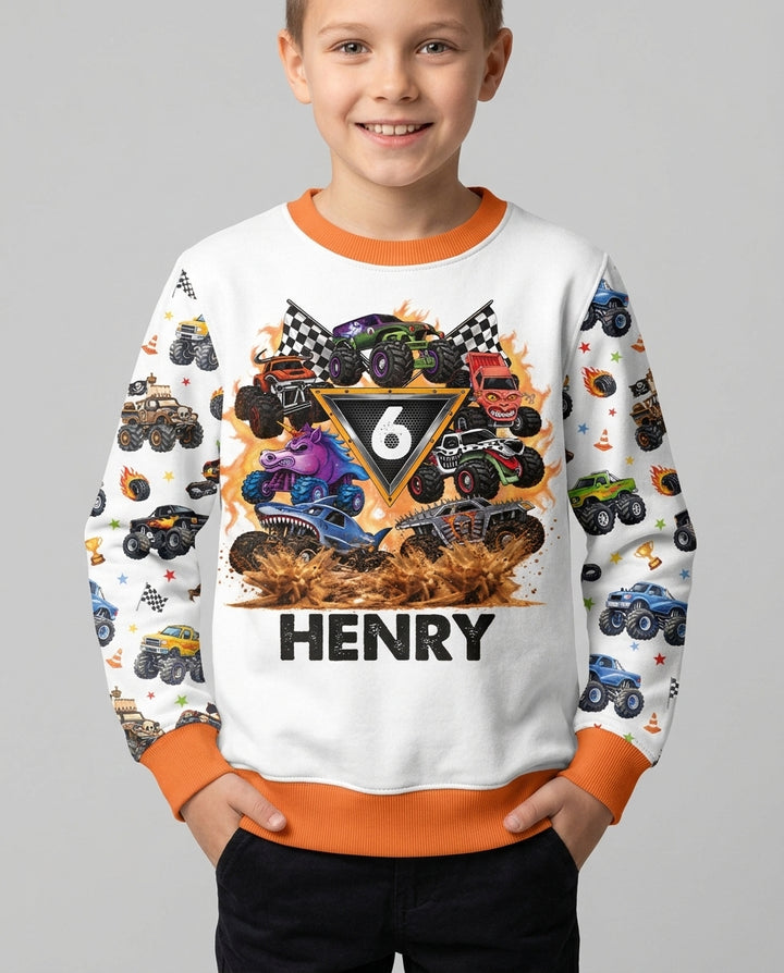 Personalized Monster Trucks Birthday Boy Bamboo Crewneck Sweatshirt