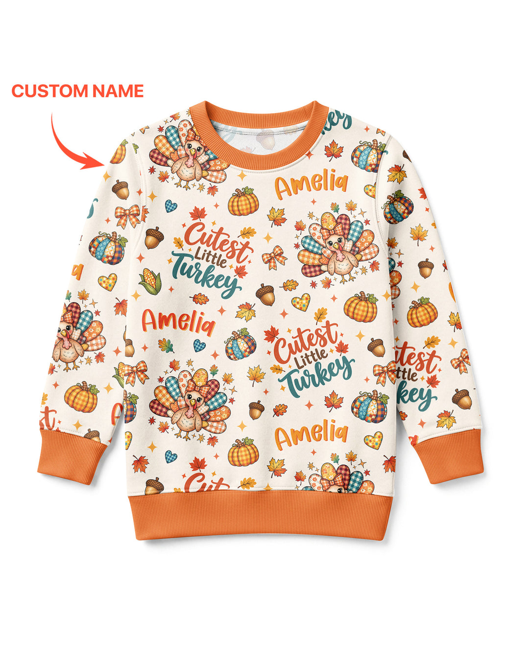 Custom Name Cutest Little Turkey Bamboo Crewneck Sweatshirt