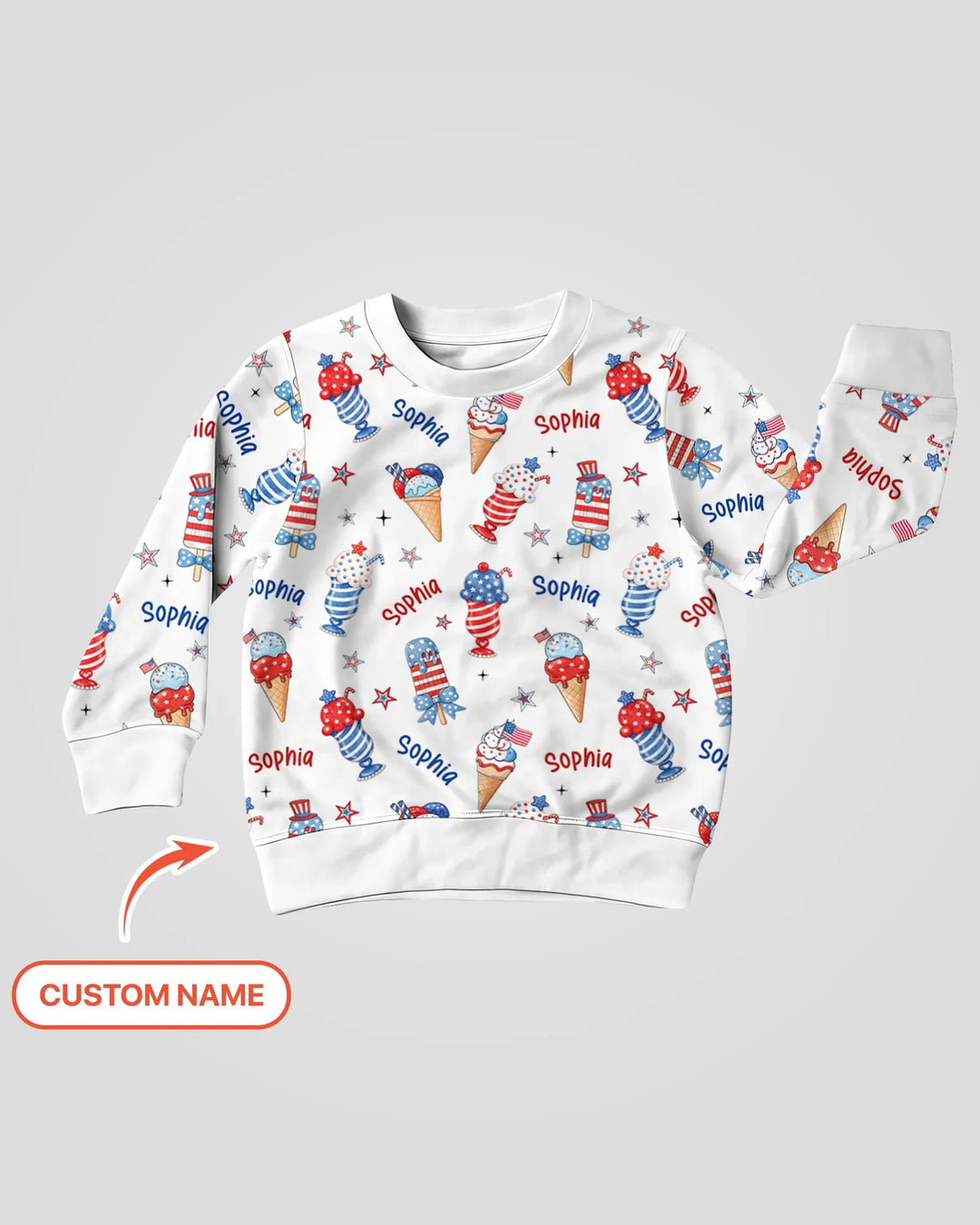Custom Name Red, White & Ice Cream Bamboo Crewneck Sweatshirt